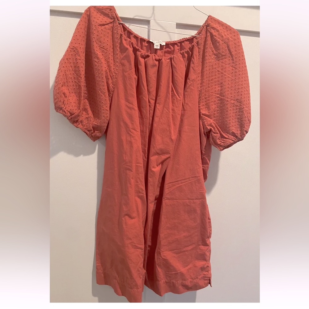 Free Assembly Dress Women's XXXL Orange Puff Sleeve Eyelet Details Layered